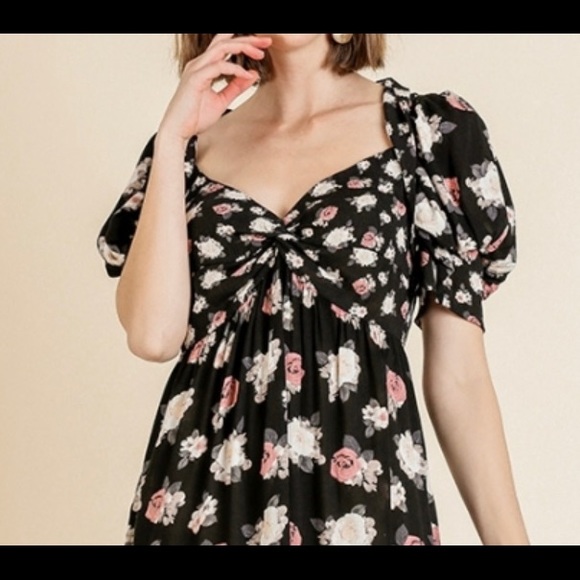 💥SALE 💥Umgee - Puff Sleeve Floral Print Hi/Low Dress - Picture 1 of 5